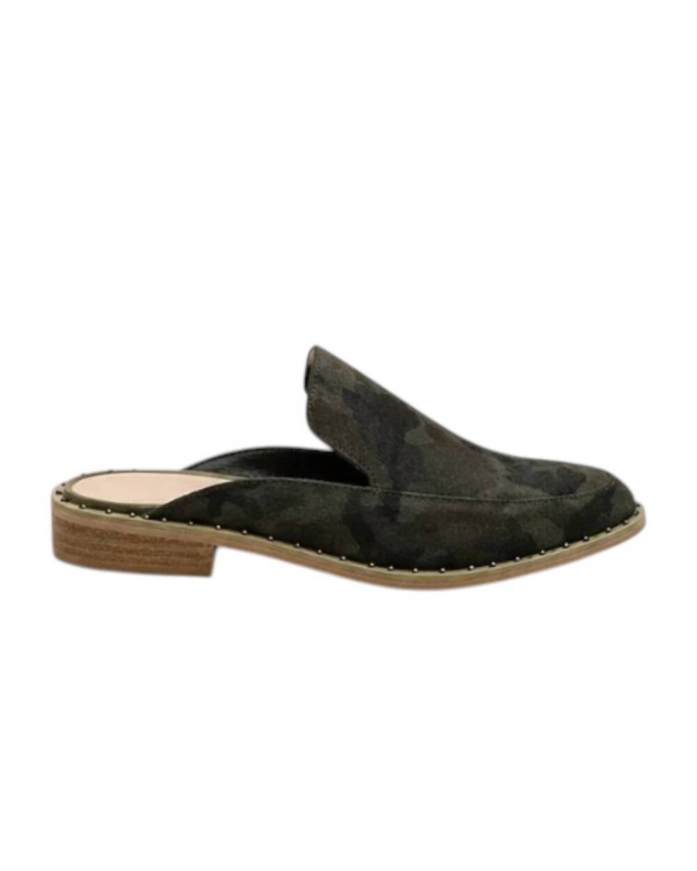 NEW VERY VOLATILE women's atwood mule in green calf hair camo